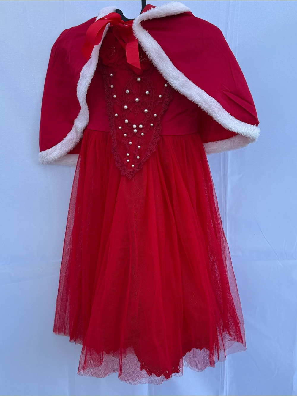 Trish Scully Child Red Holiday Princess Kids Costume Dress with Cape size 4T
